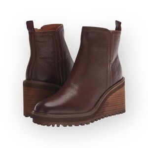 Brown Leather Wedge Ankle Boots
